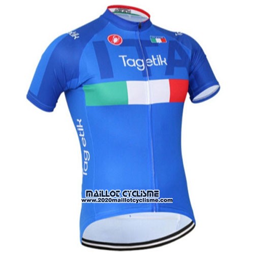 2016 Maillot Ciclismo Italie Blanc et Bleu Manches Courtes et Cuissard